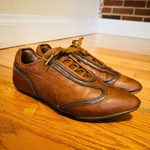 Alexander McQueen + Puma Brown Leather Sneakers Women's Size 9 - Picture 2 of 16